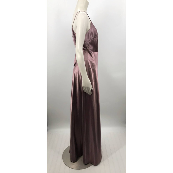 Birdy Grey Women's Dark Mauve Shiny Satin Wrap Formal Bridesmaid Dress Size M - Picture 6 of 14